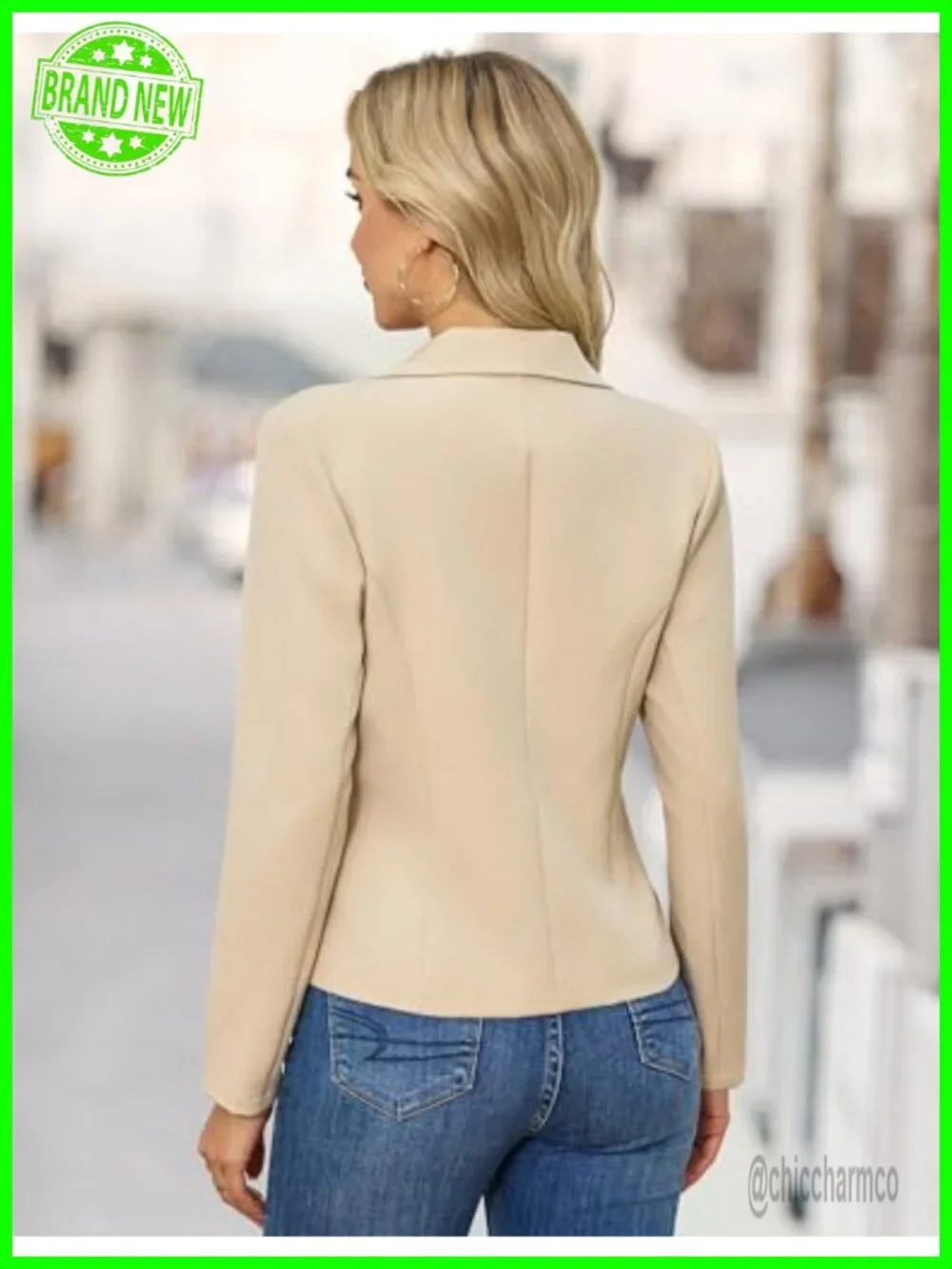 Women's Cropped Blazer Notch Lapel Long Sleeve Business Casual Work Suit Jacket